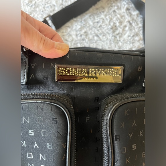 SONIA RYKIEL Signature Monogram Bag Satchel Logo Leather Hand Purse Crossbody xo - Picture 8 of 17